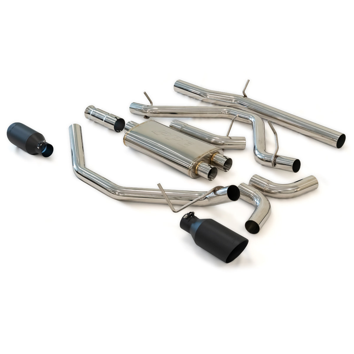 Exhaust Cat Back 2.5 Inch w/Dual Tips Raw/Blk GM 4.3L 5.3L 2014-2018 2019 Classic Body - Image 2