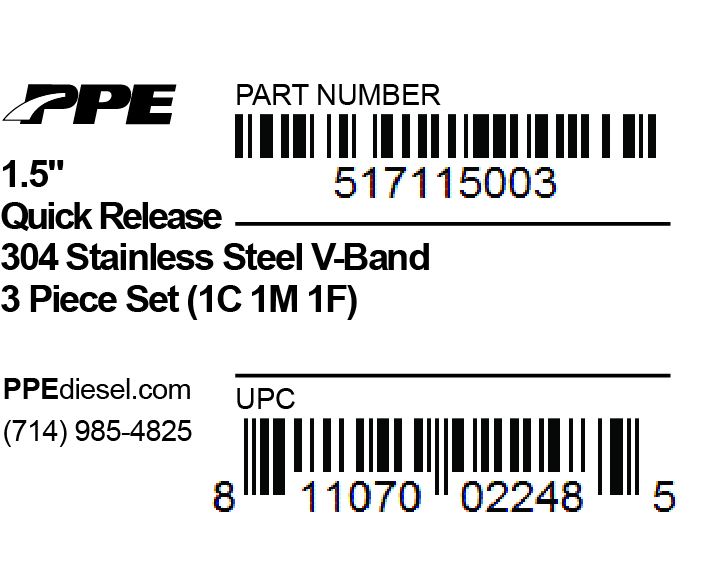 1.5 Inch V Band 3 Pc Set Ssc/Ssf 1C 1M 1F QR PPE Diesel - Image 5