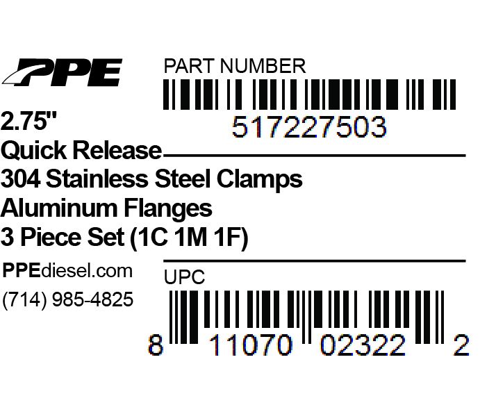 2.75 Inch QR Aluminum V-Band 3 Pc Set 1C 1M 1F PPE Diesel - Image 5