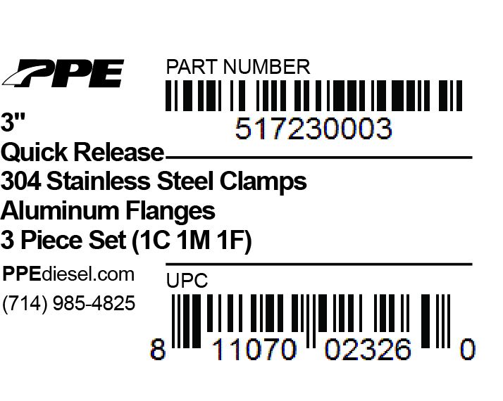 3.0 Inch QR Aluminum V-Band 3 Pc Set 1C 1M 1F PPE Diesel - Image 5